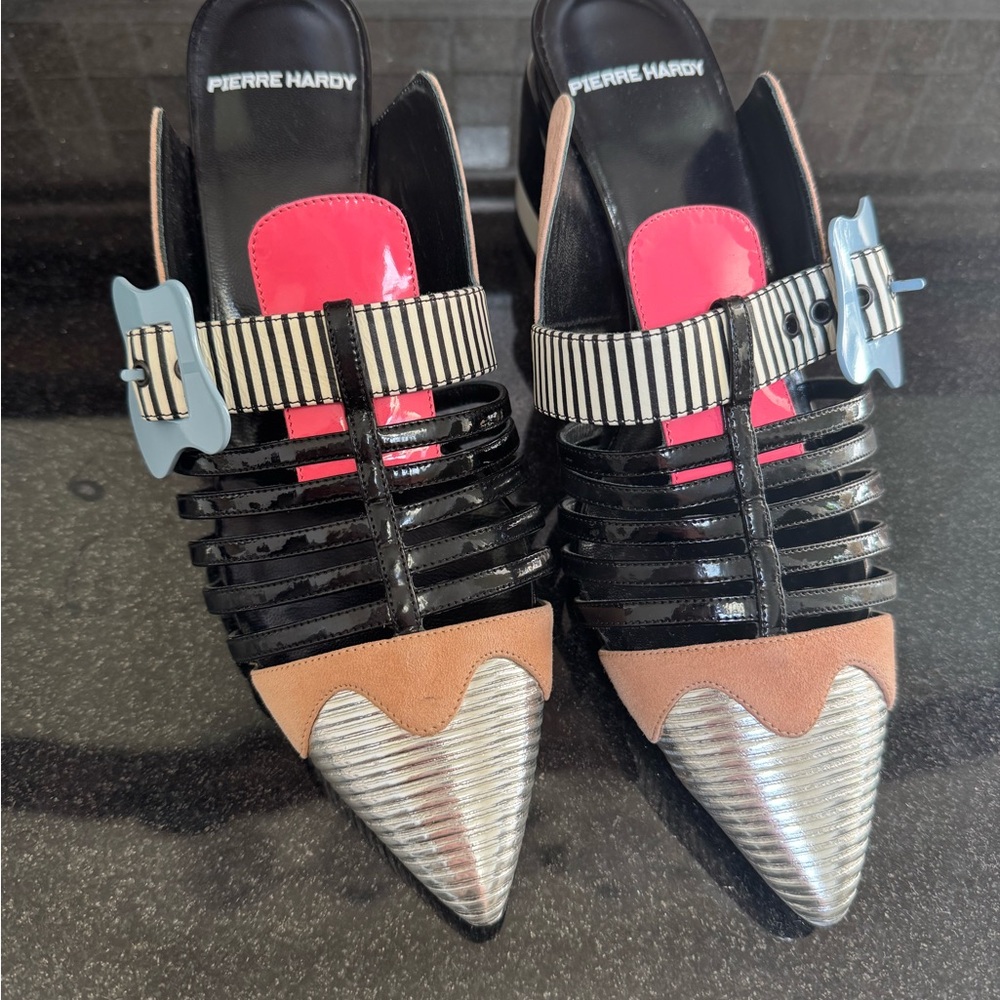 Pierre Hardy Black and Silver Heels with Straps